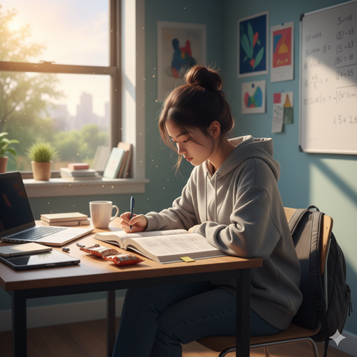 젊은 학생이 공부하는 이미지