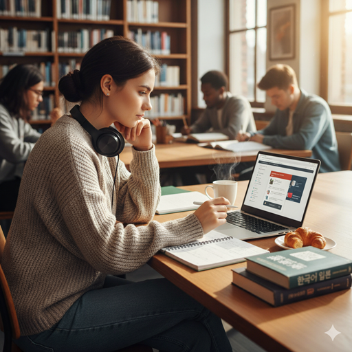 젊은 학생이 언어 학습하는 이미지
