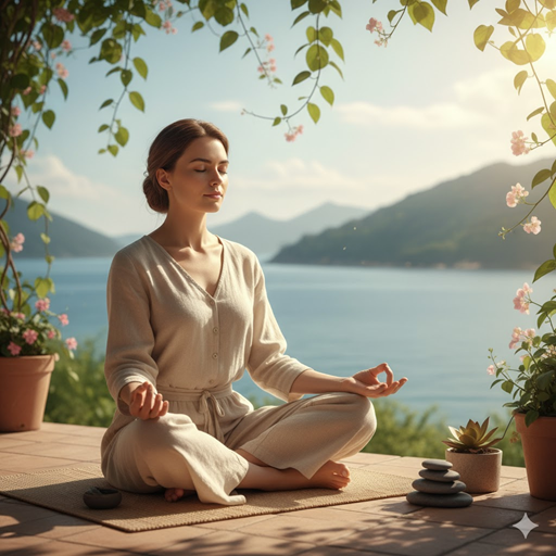 마음 챙김을 행하고 있는 젊은 여성 이미지