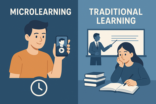 마이크로러닝과 전통러닝의 개념 비교 이미지