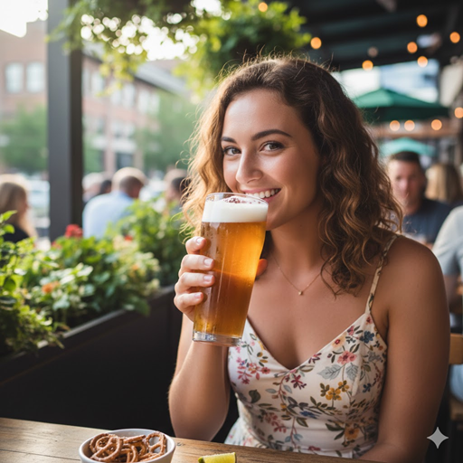 젊은 여성이 맥주를 마시는 이미지
