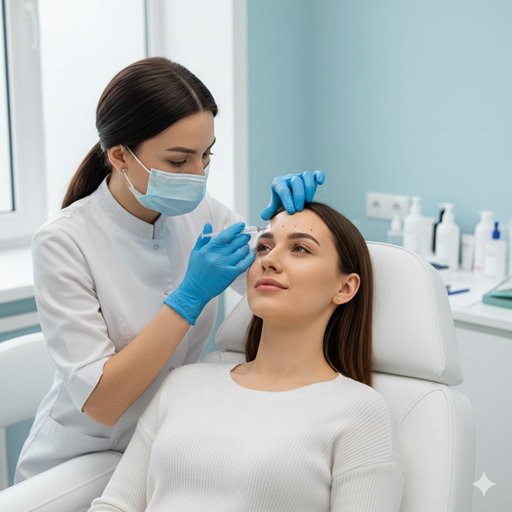 미세 보톡스를 시술 중인 젊은 여성 이미지