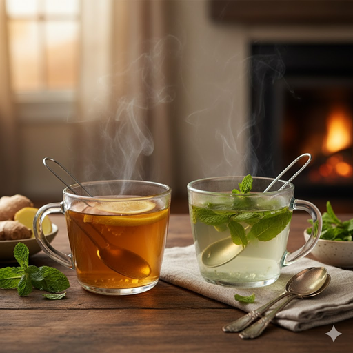 허브 티가 있는 티 잔들 이미지