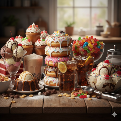 설탕이 많은 음식들 이미지