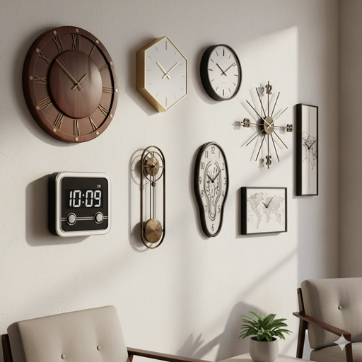 여러 가지 벽시계들 이미지