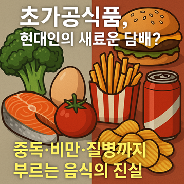 초가공식품과 건각 식단 그림 비교 이미지