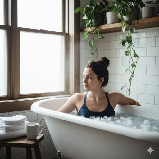 콜드 플런징을 하는 젊은 여성 이미지