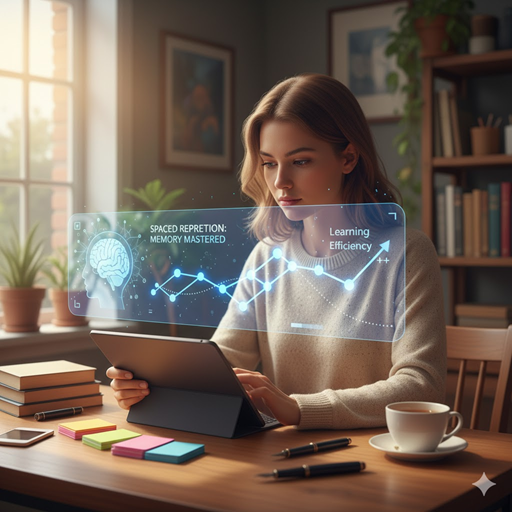 '기억력 향상', '학습 효율', '개인화된 전략'을 시각적으로 은유하면서도 이해하기 쉬운 대표 이미지