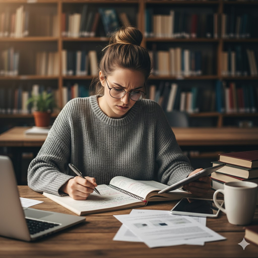 깊은 공부를 하고 있는 실사 이미지