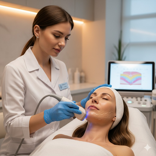 리프팅 시술을 받고 있는 여성의 실사 이미지