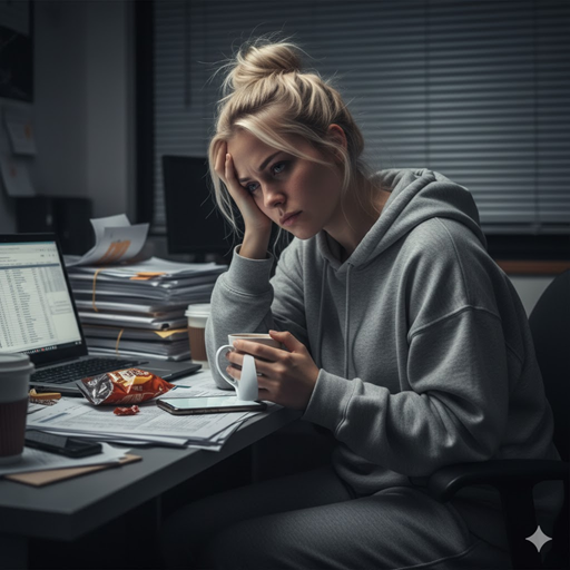 만성 스트레스를 받고 있는 젊은 여성을 실사 이미지