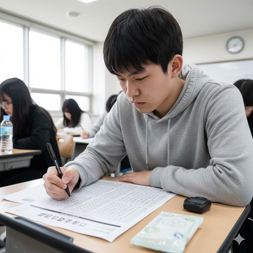 대한민국의 학생들이 수능 시험을 보고있는 실사 이미지